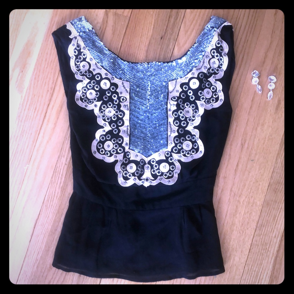 French Connection Size 4 Peplum Sequined Top - image 1
